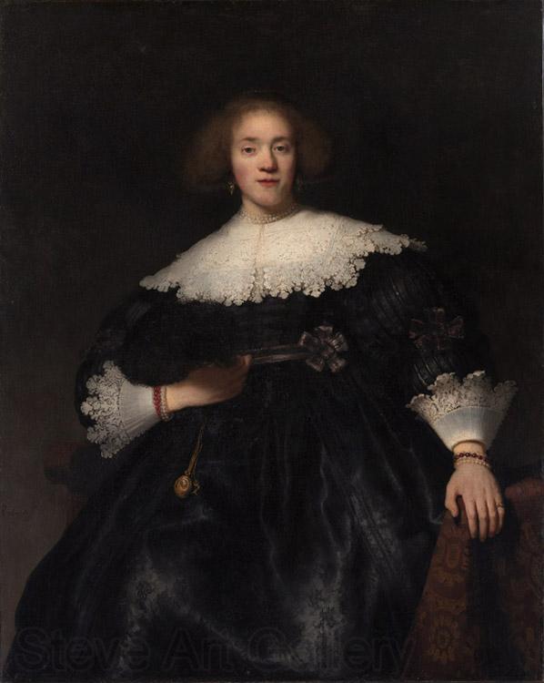 REMBRANDT Harmenszoon van Rijn Portrait of a woman with a fan (mk33) Spain oil painting art